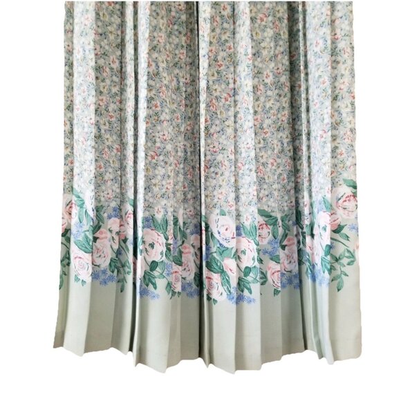 Leslie Fay Vtg Sage Green Pink Floral Cottagecore Belted Pleated Midi Dress 10 - Picture 5 of 8